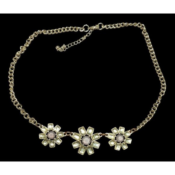 Retro Fairycore Gemmed Triple Flower Necklace - Picture 1 of 6